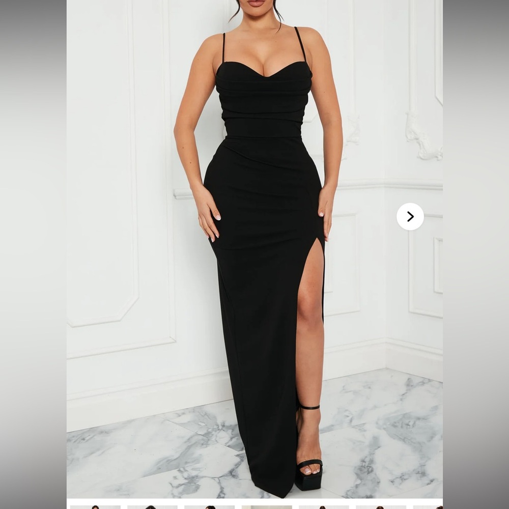 Fashion Nova Black Ruched Bodycon Maxi Dress